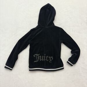 Juicy Couture Black Velour Zip Up Hoodie Jacket Rhinestone Logo Girls Size 7